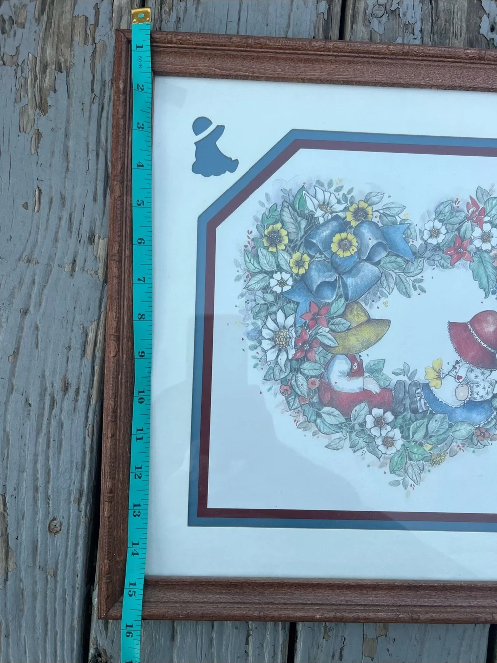 L CHAMBERS Art Print COUNTRY Flowers RIBBON Boy Girl HEART Frame Matted 16½x15½